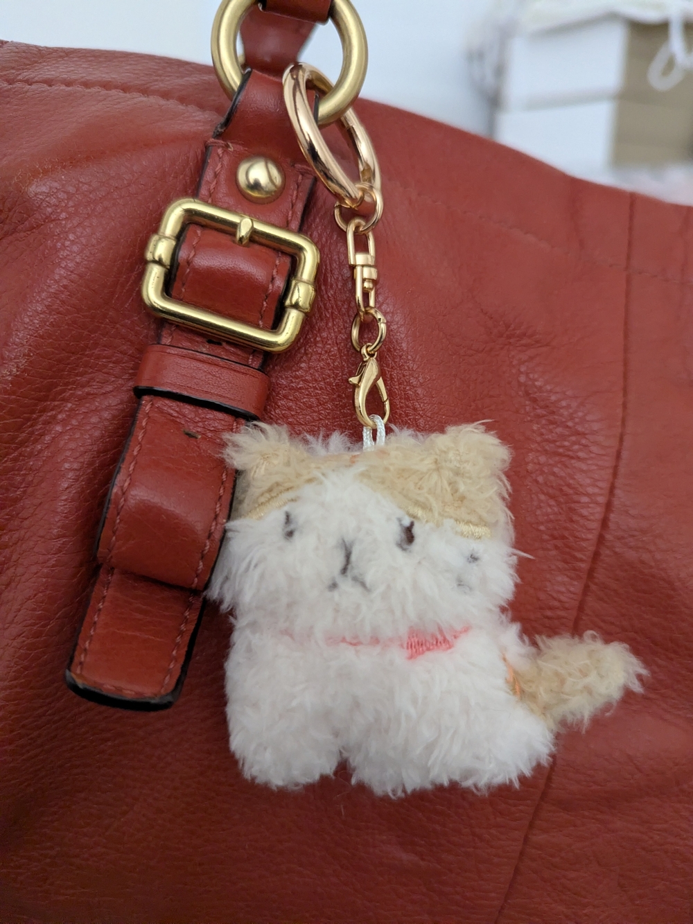 Fuku Fuku Nyanko Plush Cat Keychain Bag Charm Cream White